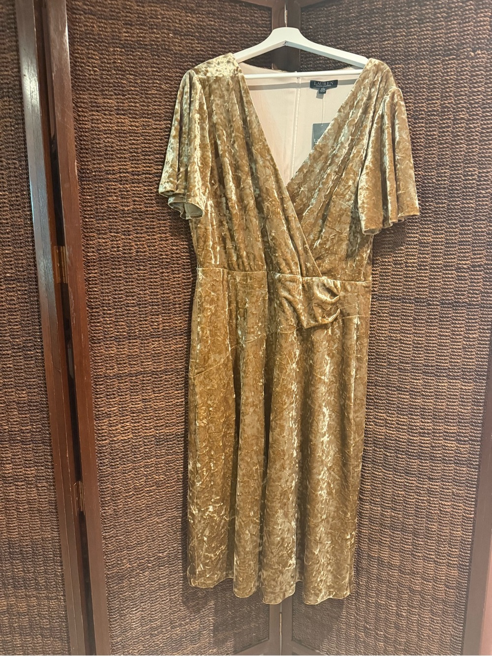 New Ralph Lauren Velvet Wrap Midi Dress - Gold